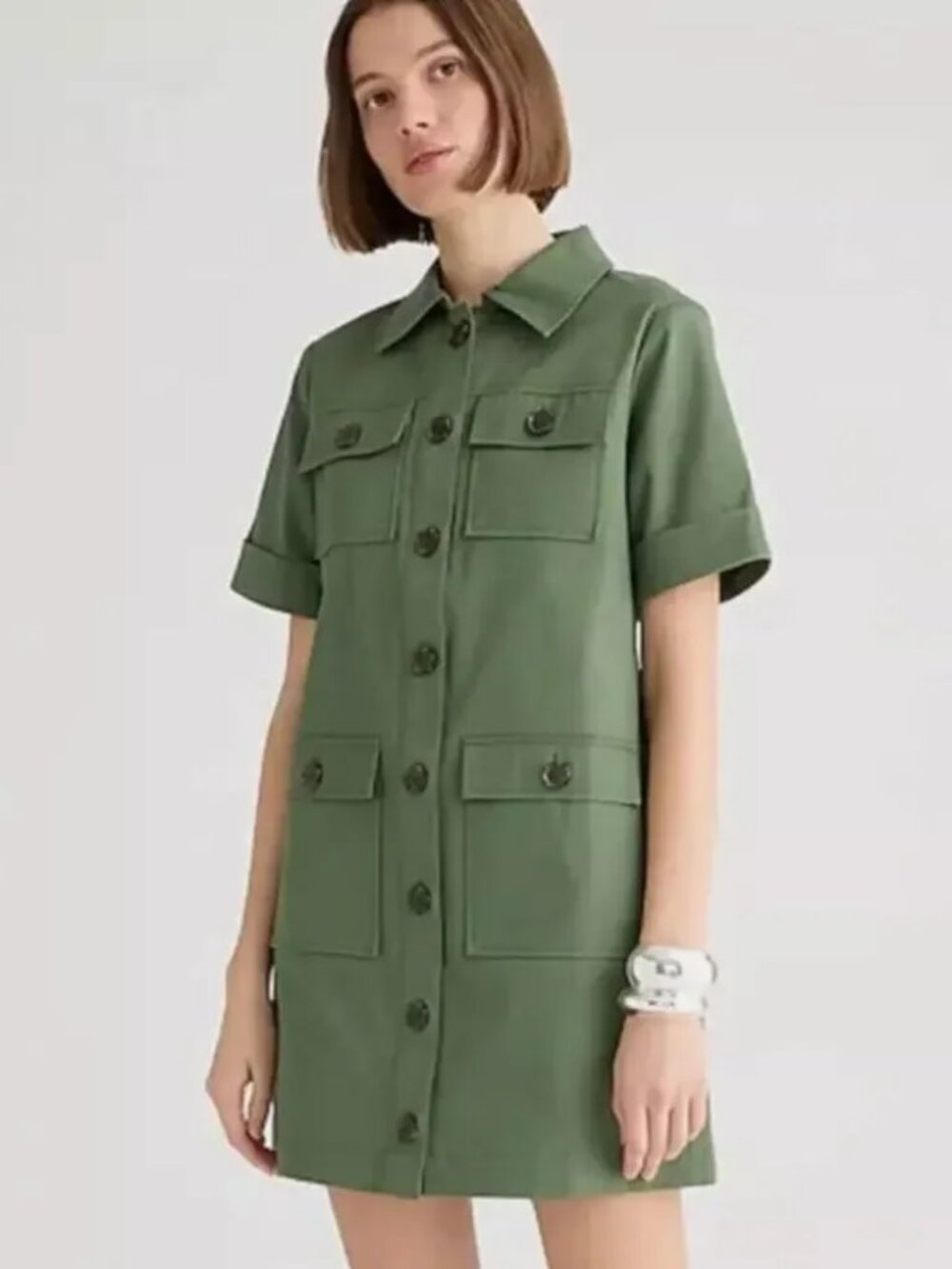 J.Crew Gamine shirtdress in stretch twill-BY836-UTILITY GREEN-cotton-NWT